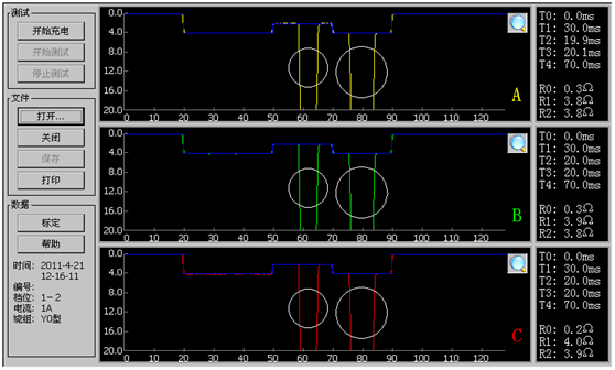 變壓器有載開關測試儀測試中界面