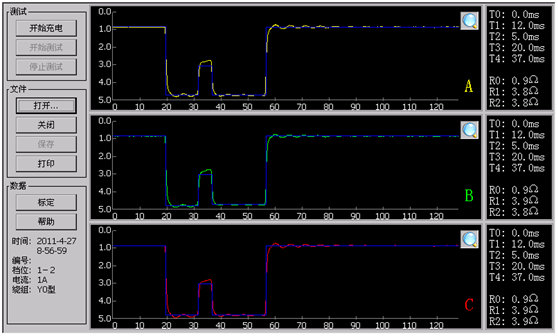 變壓器有載開關測試儀測試中界面