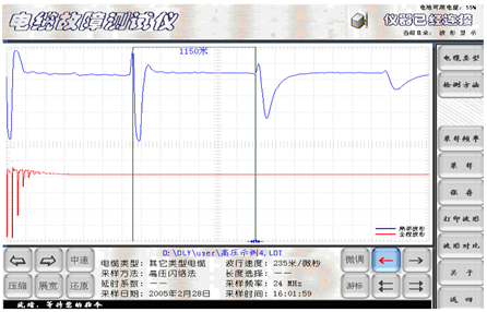 二次脈沖電纜故障測試儀沖擊高壓閃絡法測試結果界面